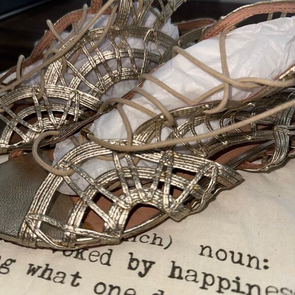 Joie Renee Lace Up Leather Gladiator Sandals in Metallic Gold - Picture 7 of 15